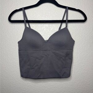 Gray Ribbed Crop Top with Spaghetti Straps